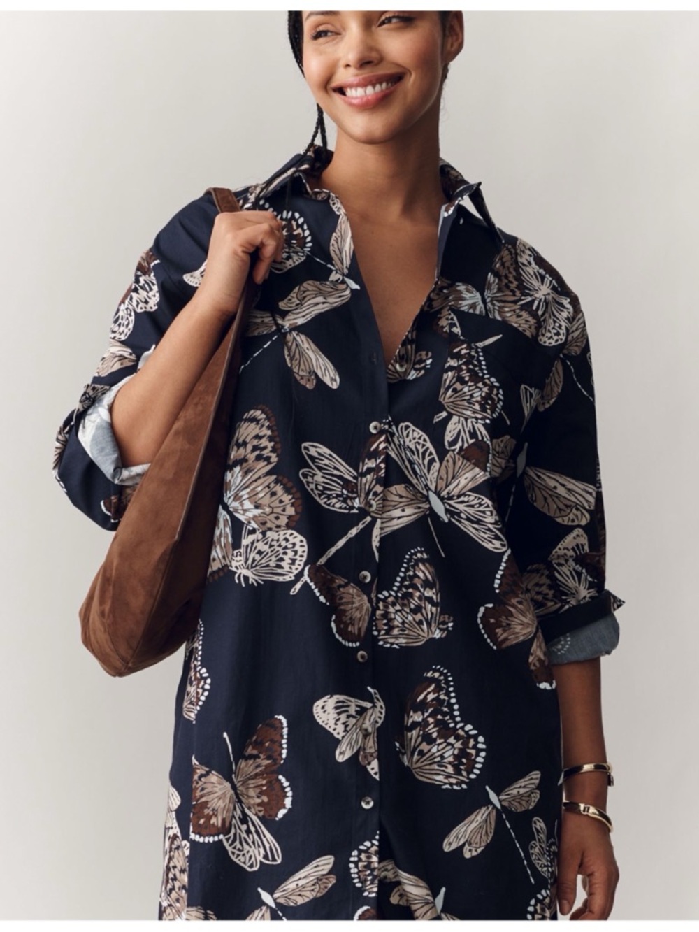NWT Anthropologie Maeve The Soren Long-Sleeve Shirt Dress Butterfly print , 2X - Picture 5 of 16